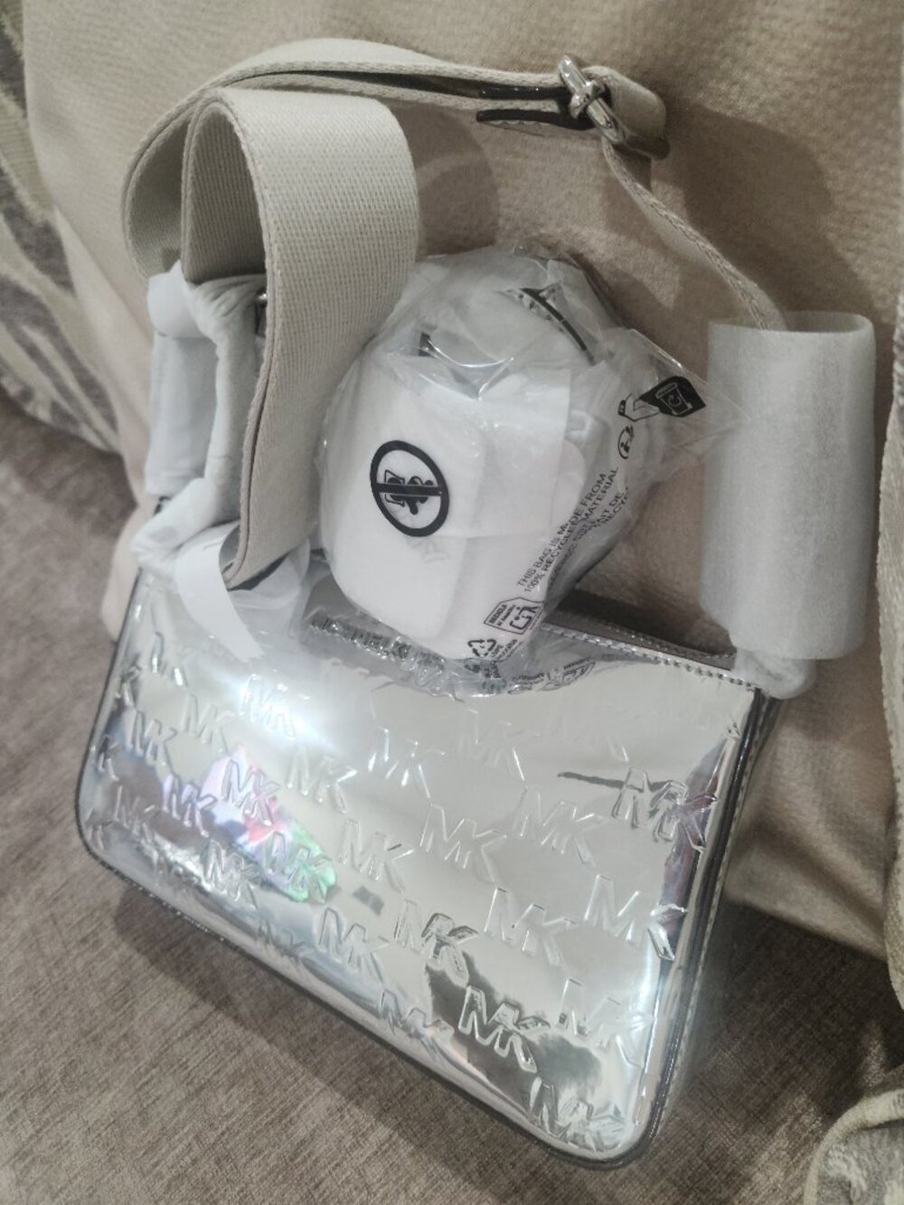 Michael Kors Jet Set Small Patent Logo Debossed Crossbody Bag with AirPods case